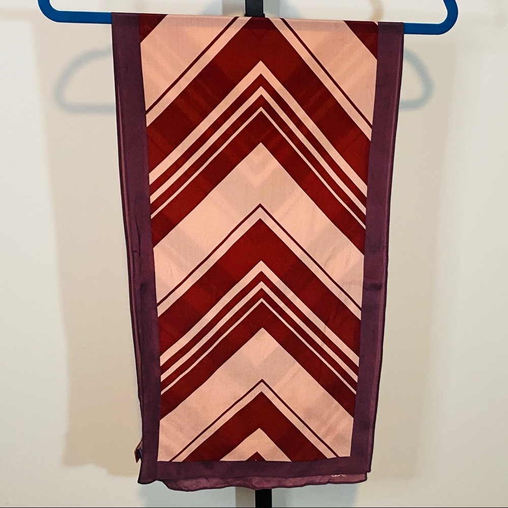 Pink & Burgundy Chevron Pure Silk Versatile Wear Scarf - Picture 9 of 14
